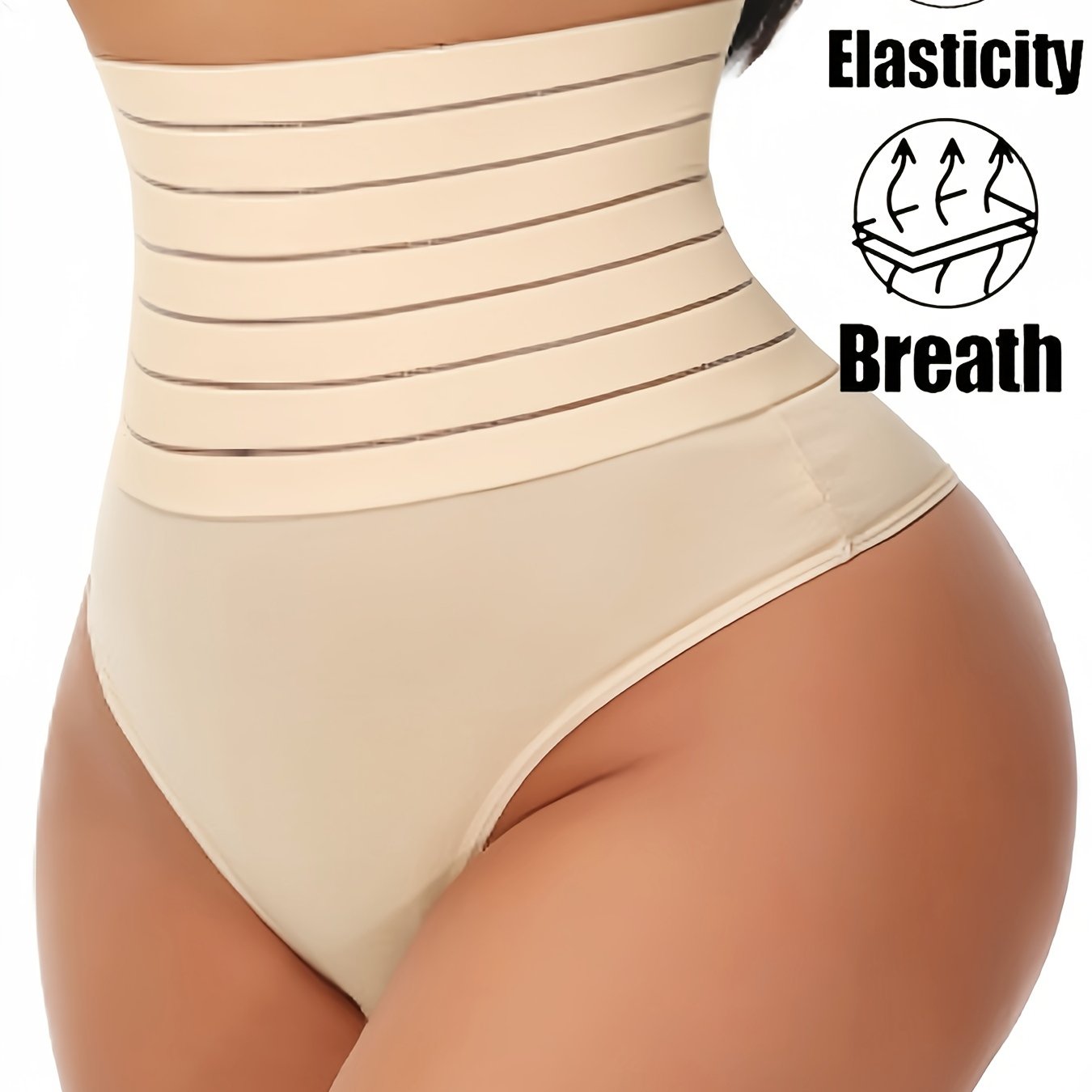 Трусики-утяжки с высокой талией для женщин, контроль живота, бежевый нейлоновый микс