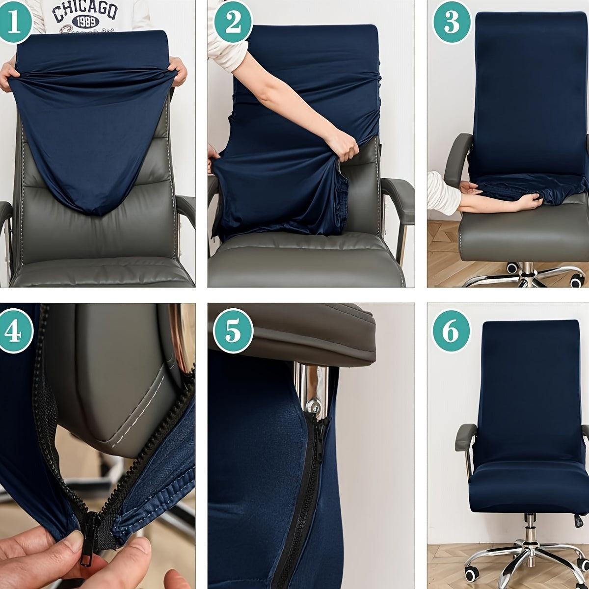"Zipper Office Chair Cover for Swivel Chairs, High Back Protection, Washable Polyester Spandex Blend - Multiple Colors, TIANWOWO"