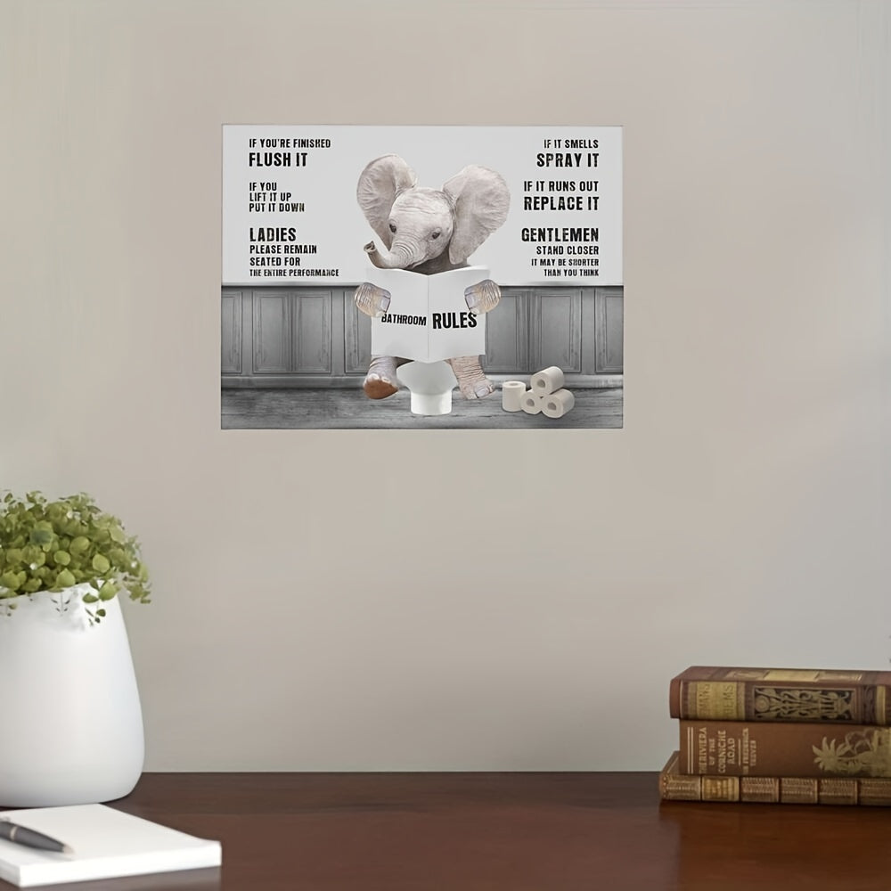 Funny Elephant Bathroom Wall Art Canvas Painting Black and White Toilet Decor Farmhouse Frame Artwork for Bedroom Kitchen Living Room