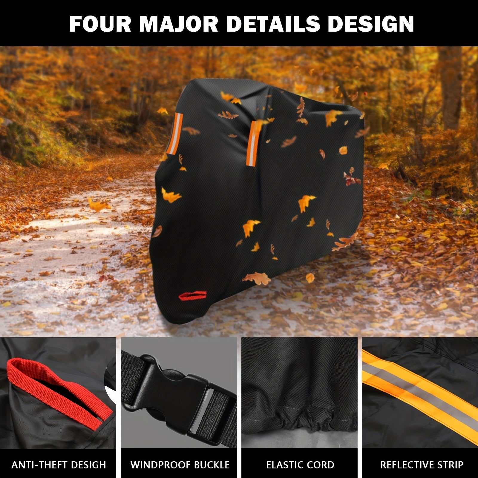 Black Motorcycle Cover 210D Oxford All Weather Windproof for Bikes