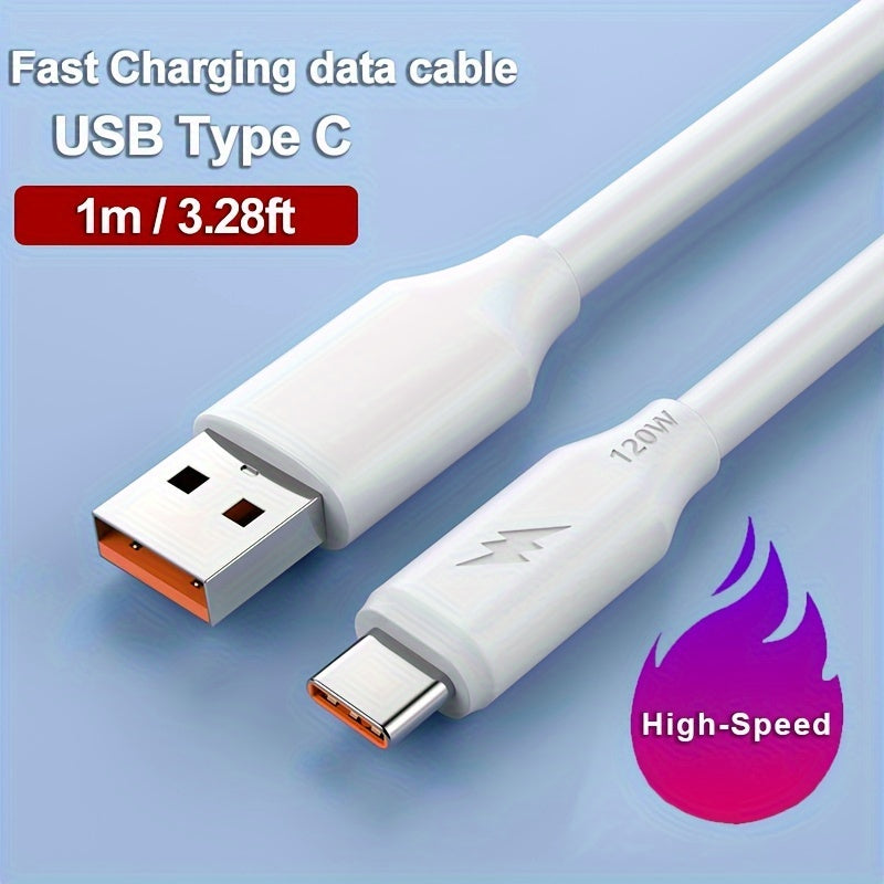PVC USB-C Charging Cable 120W 6A Fast Data Sync Durable Round Glossy Finish