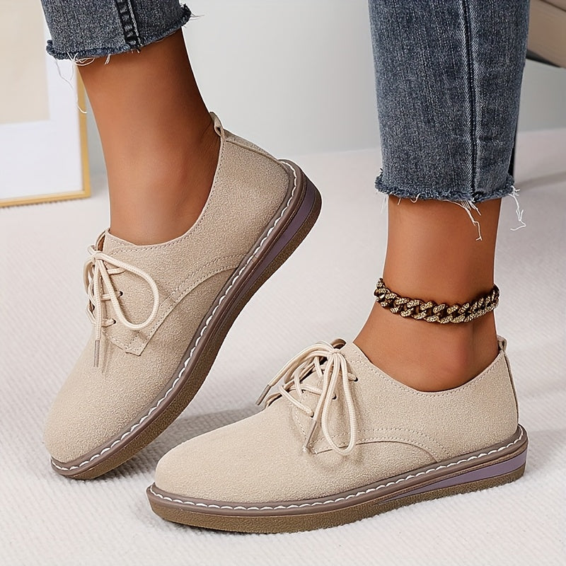 Women's Lace-Up Flats with Brogue Embellishment All-Season Comfort Man-Made Materials