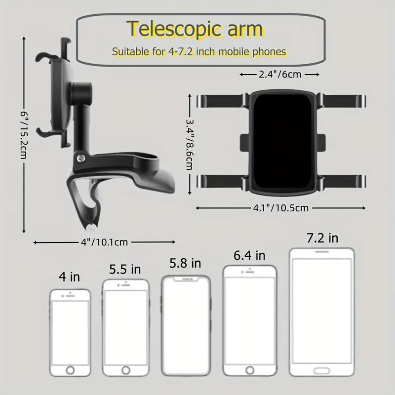 Soporte universal para teléfono de coche, material ABS, ajuste de 360°, clip de resorte ajustable, compatible con dispositivos de 7.62-17.78cm