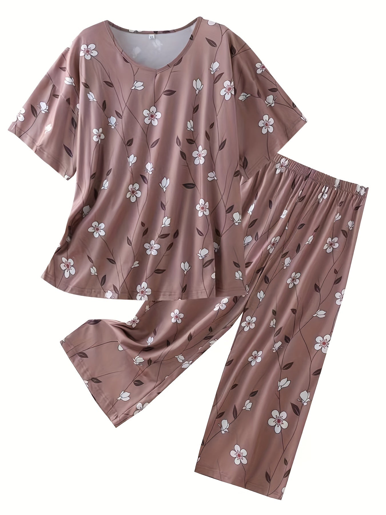 Women's Plus Size Pajama Set Soft Polyester Short Sleeve Heart Print