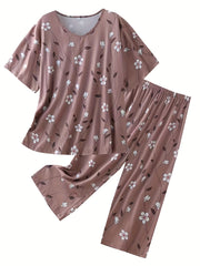 Women's Plus Size Pajama Set Soft Polyester Short Sleeve Heart Print