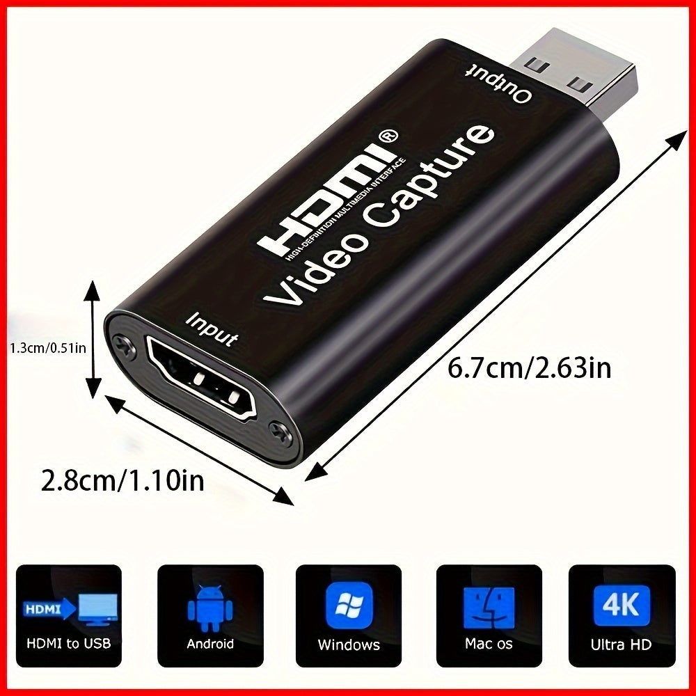1080p USB Video Capture Card for HDTV Streaming and Recording