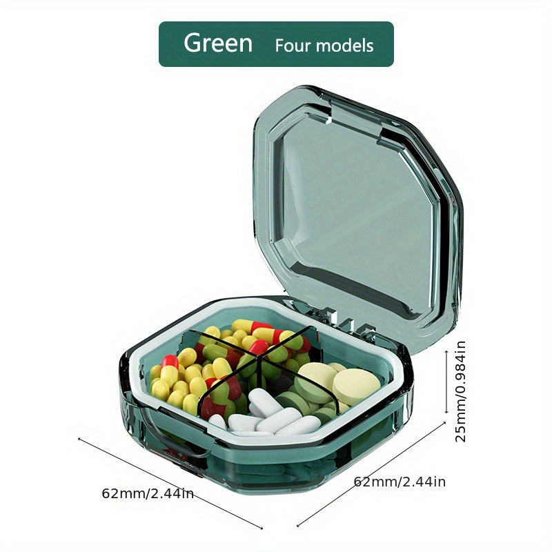 Organizador de pastillas portátil mini con diseño rectangular transparente, a prueba de humedad, con múltiples cuadrículas