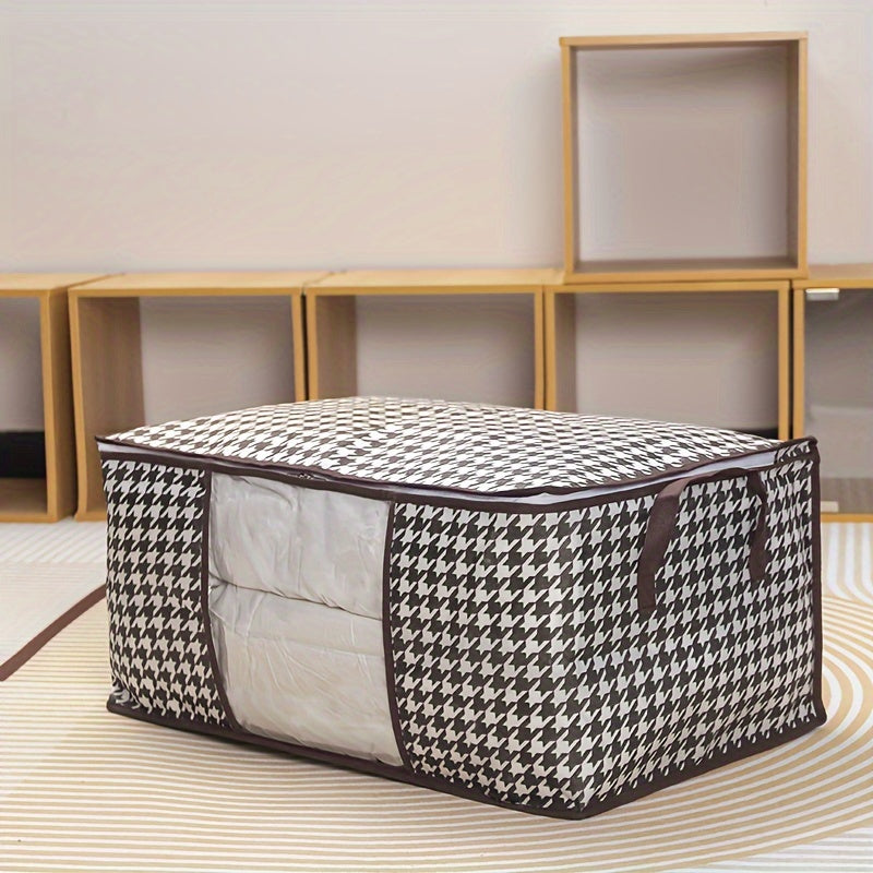 Lightweight Storage Bag with Houndstooth Window Large Capacity Travel Wardrobe Organizer