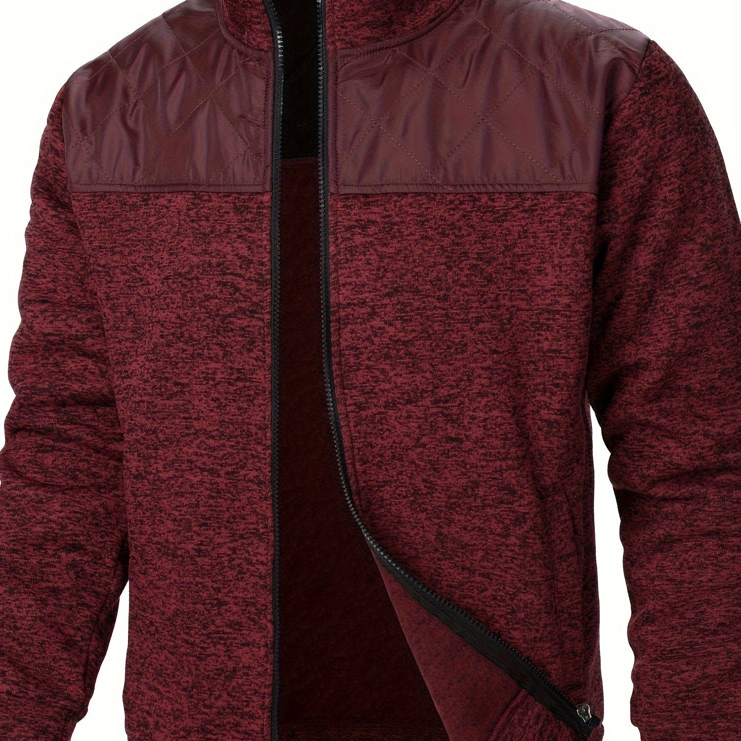 Men's Quilted Polyester Jacket with Long Sleeves and Stand Collar for Spring and Autumn Outdoor Wear
