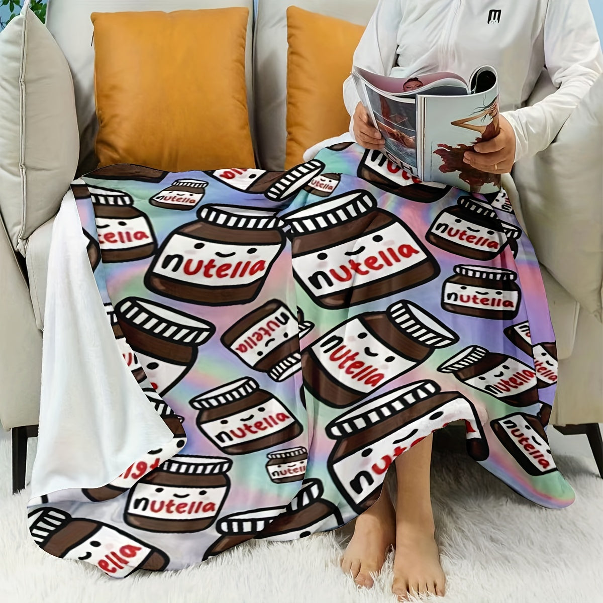Nutella-Themed Flannel Throw Blanket Warm Cozy All-Season Home Office Travel Camping