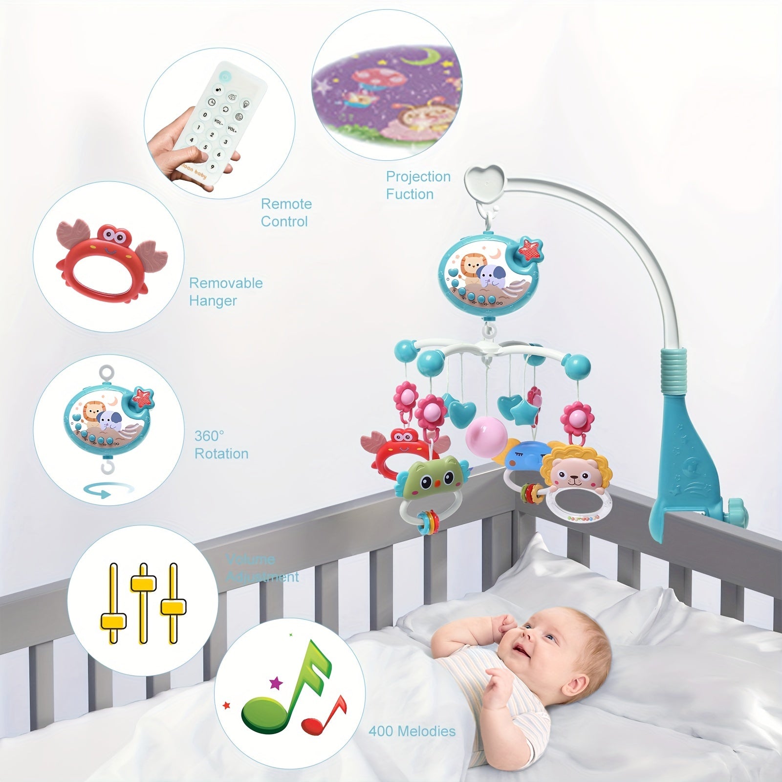 Kids' Crib Toy with Music Night Light and Remote Red Blue