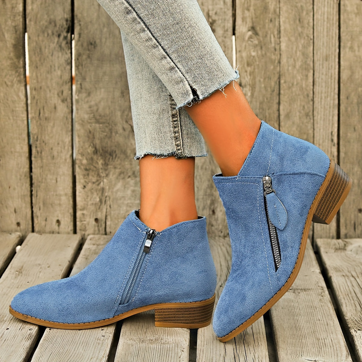 Women's Ankle Boots Retro Solid Color Casual Leather Footwear with Chunky Heel