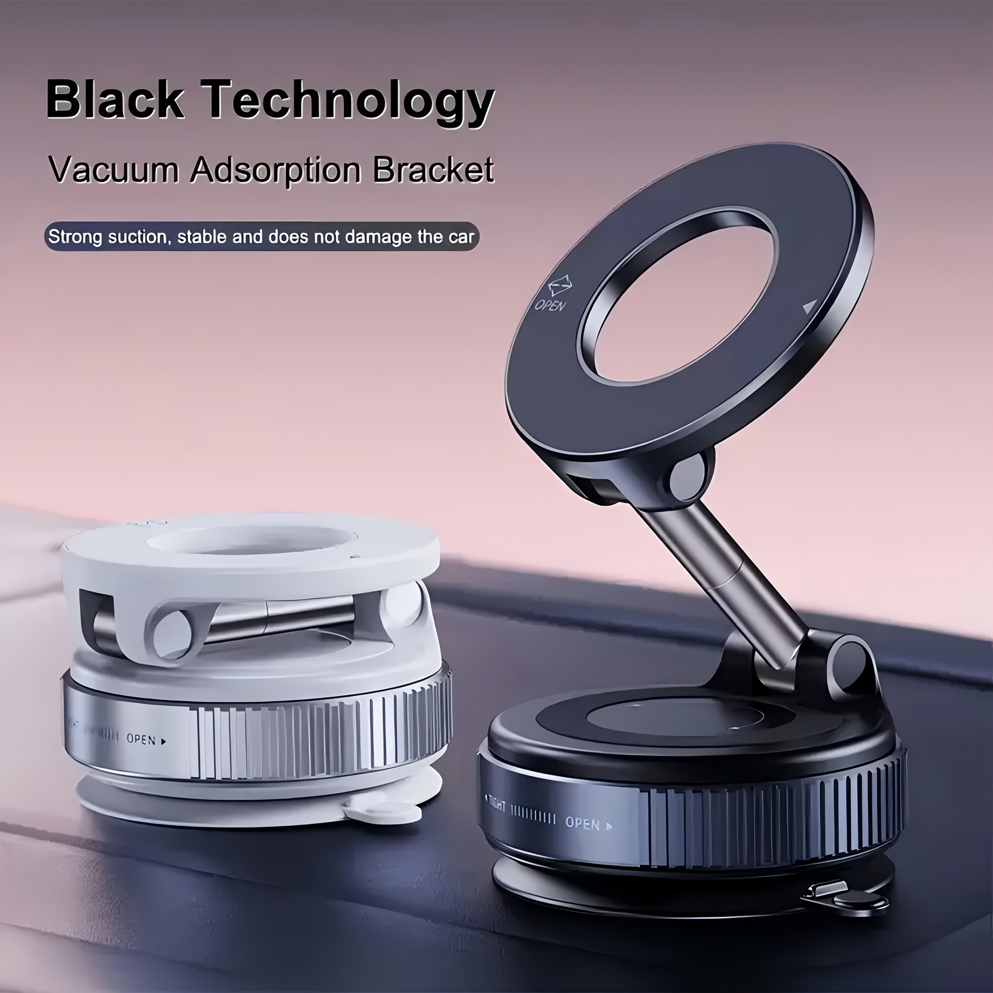 Universal Magnetic Phone Holder 360° Rotating Foldable ABS Black for Car Shower Gym