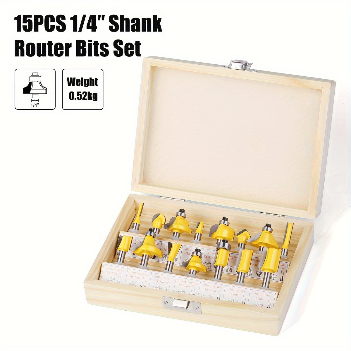 Set of 15 Woodworking Router Bits with 6mm and 8mm Shanks for Trimming Slotting Engraving