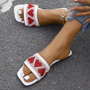 Women's Heart Decor Slide Sandals Casual Flat Summer Shoes