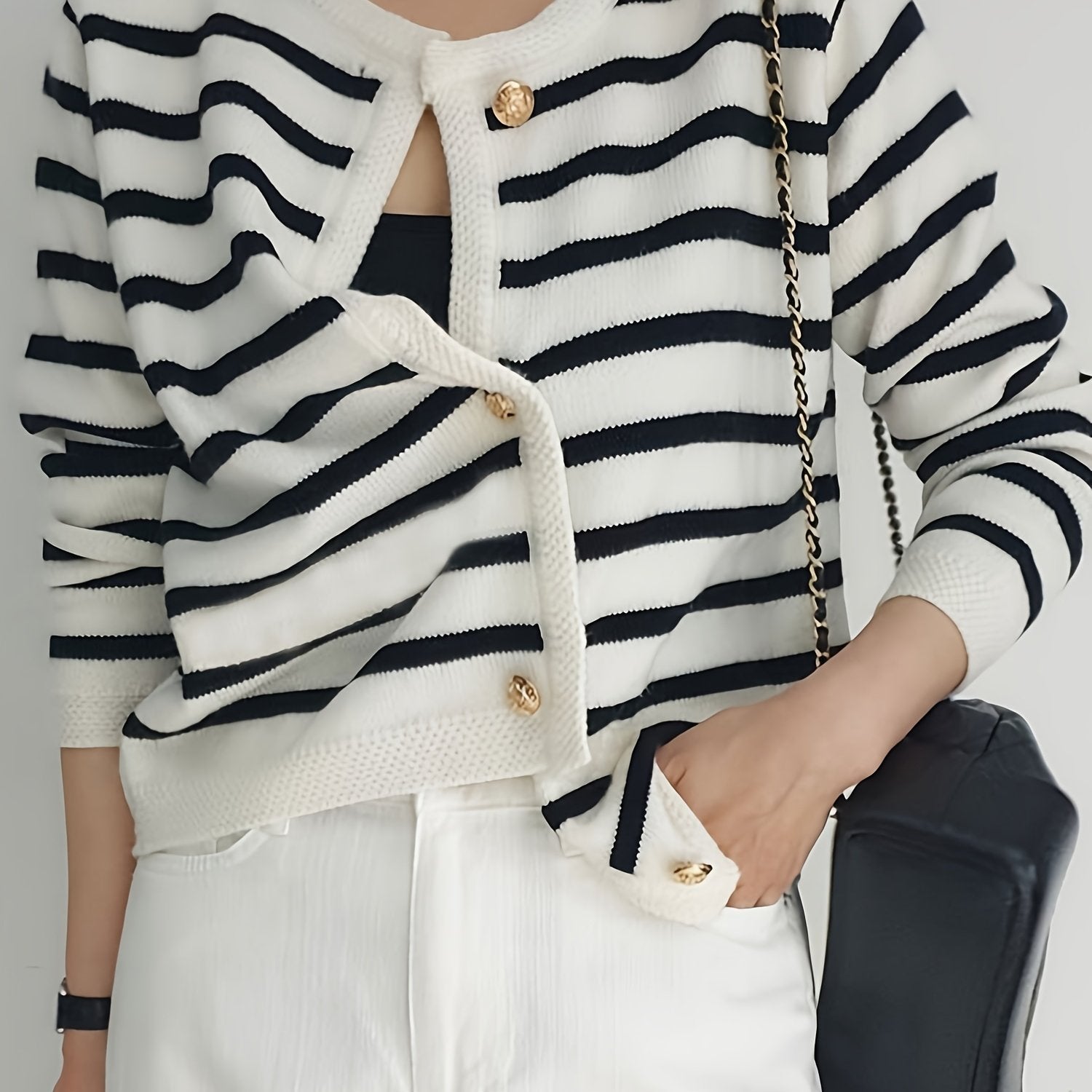 Women's Striped Knit Cardigan Fall Long Sleeve Button Front High Stretch Lightweight