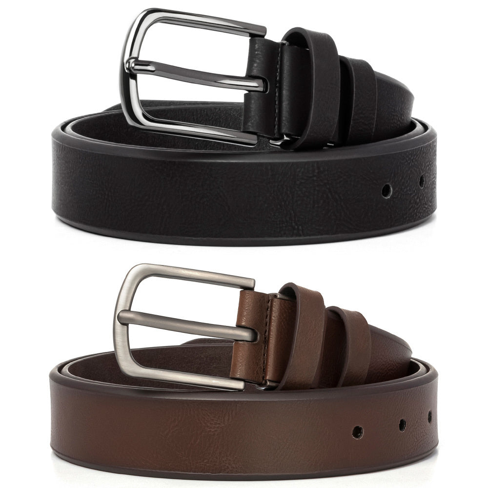 Men's Genuine Leather Belts Adjustable 3.17cm Width Square Buckle for Jeans Dress Pants Black Brown Set