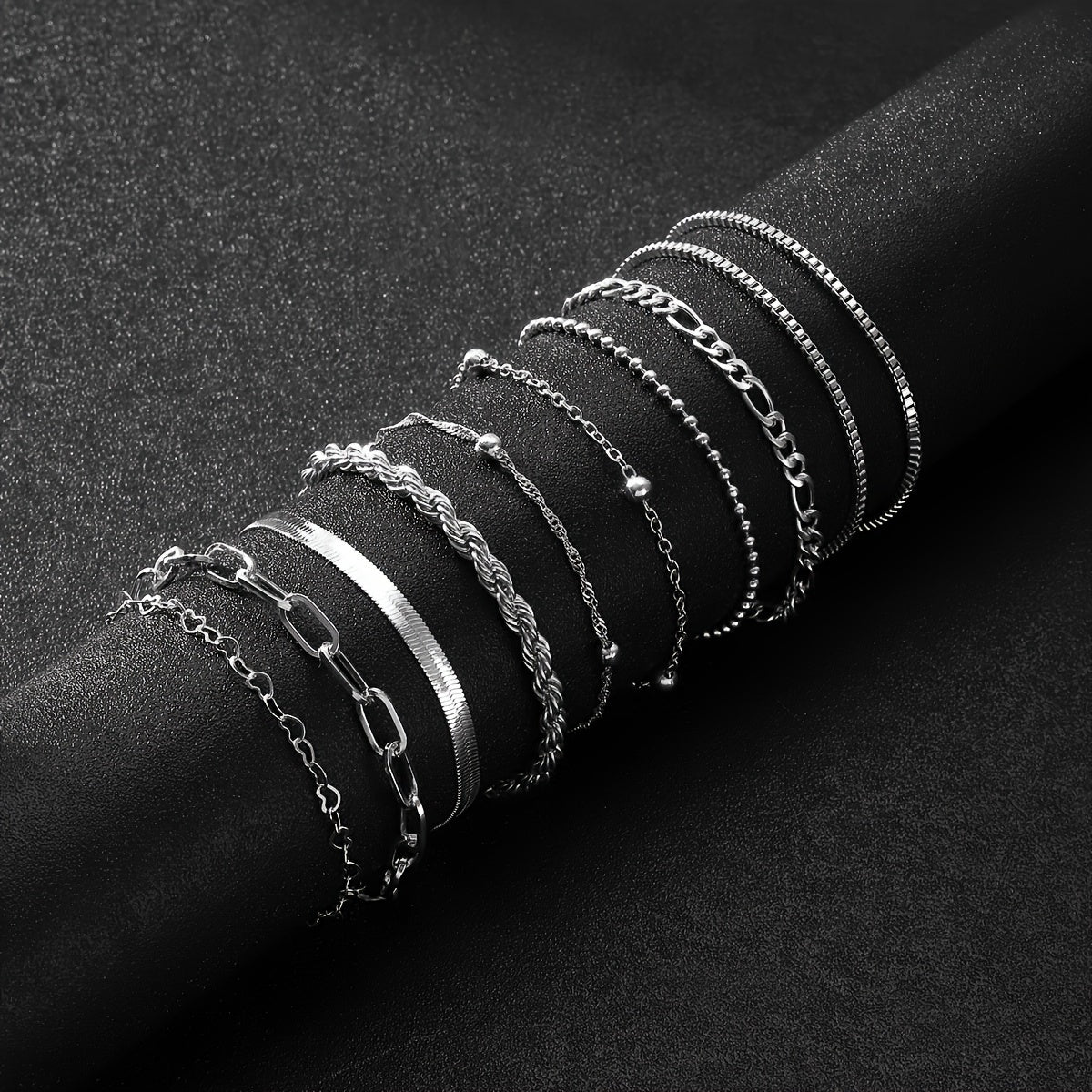 Set of 10 Gold-Tone Multi-Layer Heart Charm Bracelets for Women