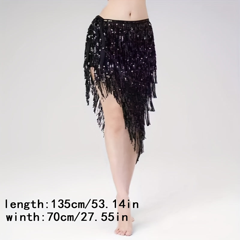 Sequined Tassel Skirt for Belly Dance Performance Waist Woven Beach Party