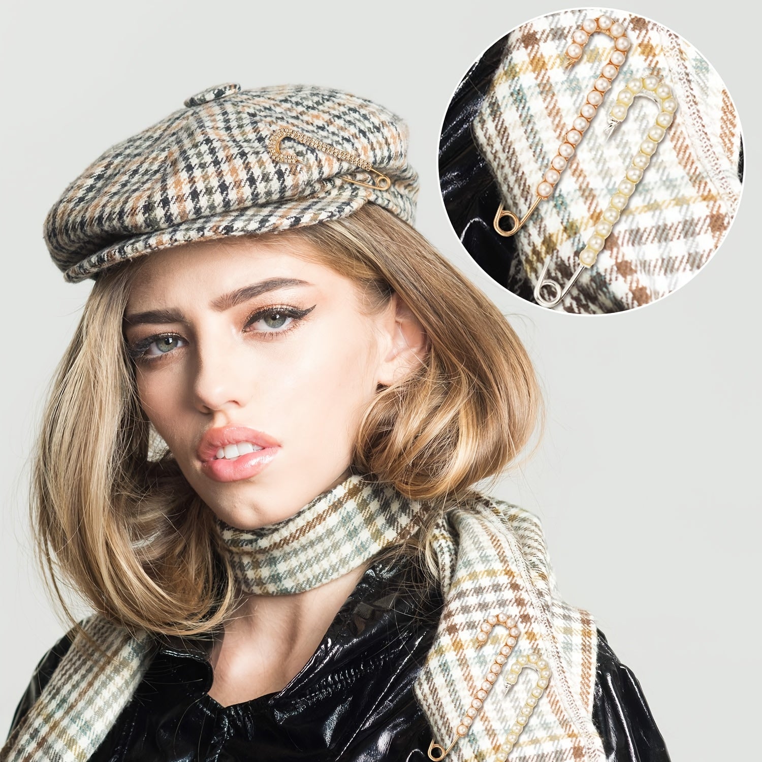 Oltin va kumushda faux kristal va marjon aksessuarlari bilan to'rt ta chiroyli alloy kvadrat brosh pinlar to'plami