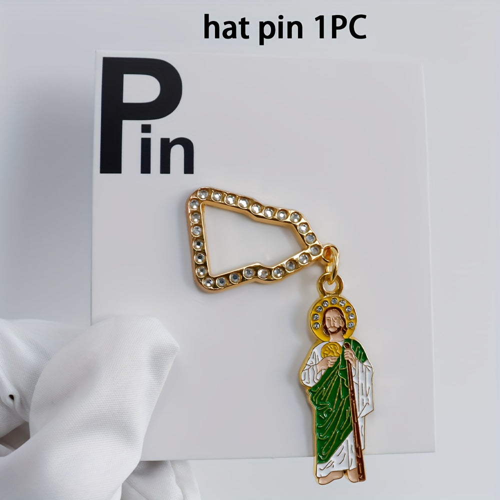 Men's Religious Baseball Cap with Decorative Pendant Pin Badge