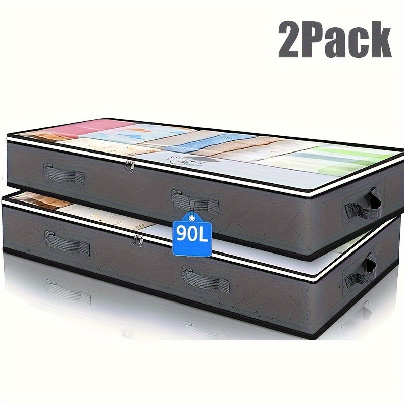 Caja de almacenamiento bajo la cama de 90L con ventana transparente, asas duraderas para ropa, ropa de cama, juguetes