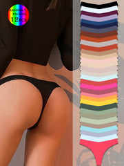 Women's Thong Underwear Pack of 12 Breathable Plain-Colored Comfortable