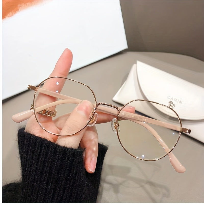 Women's Minimalist Metal Frame Glasses with Flat AC Lenses and Case