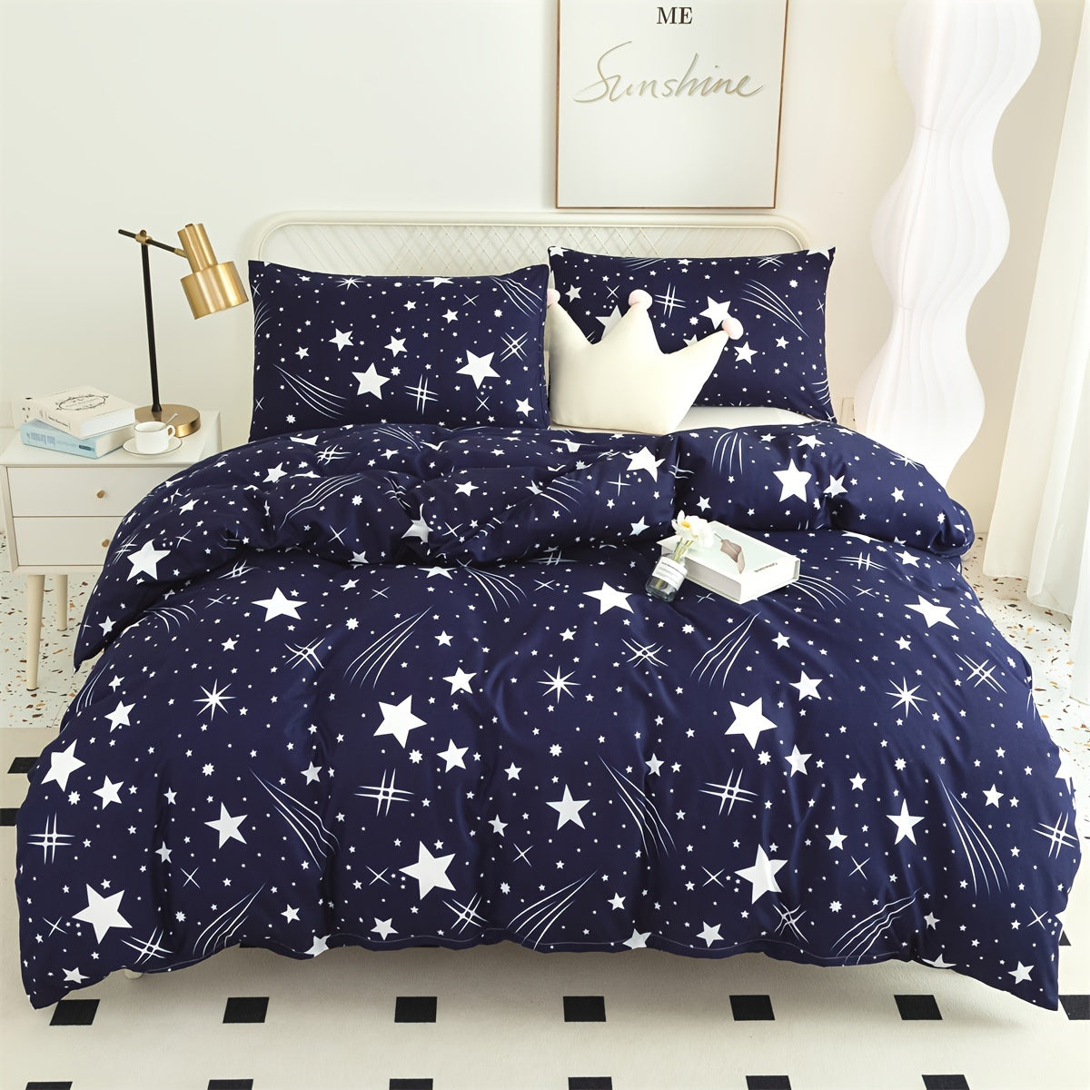 Starry Sky Duvet Cover Set 3 Pieces Soft Breathable Bedding for Bedroom Guest Room