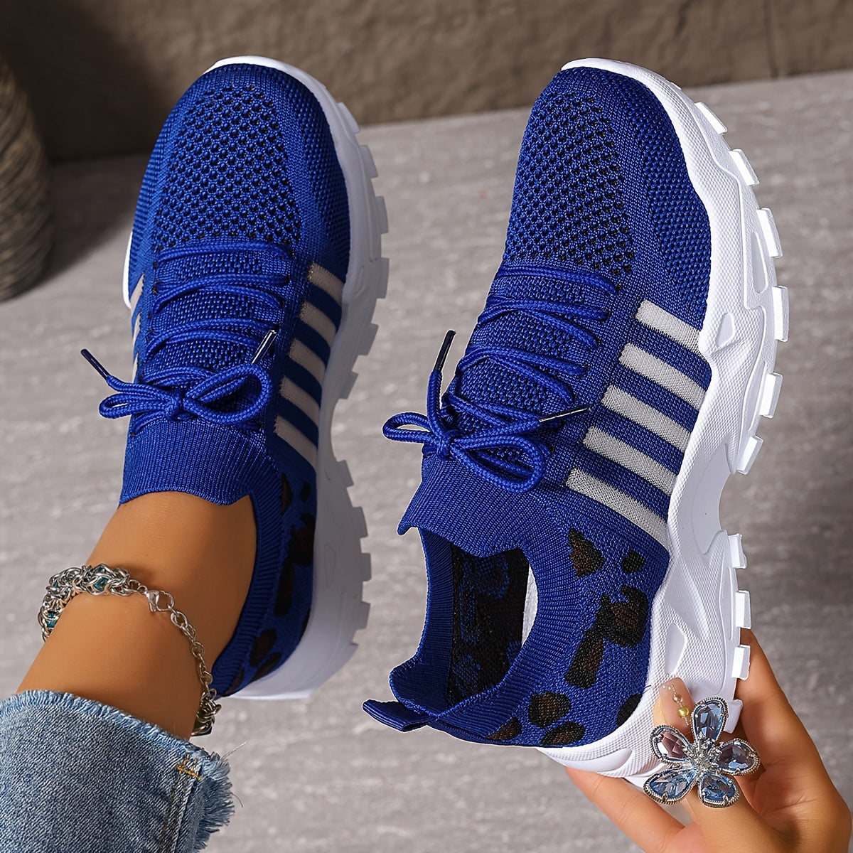 Zapatillas atléticas transpirables con estampado de leopardo para mujer, ideales para correr y hacer ejercicio