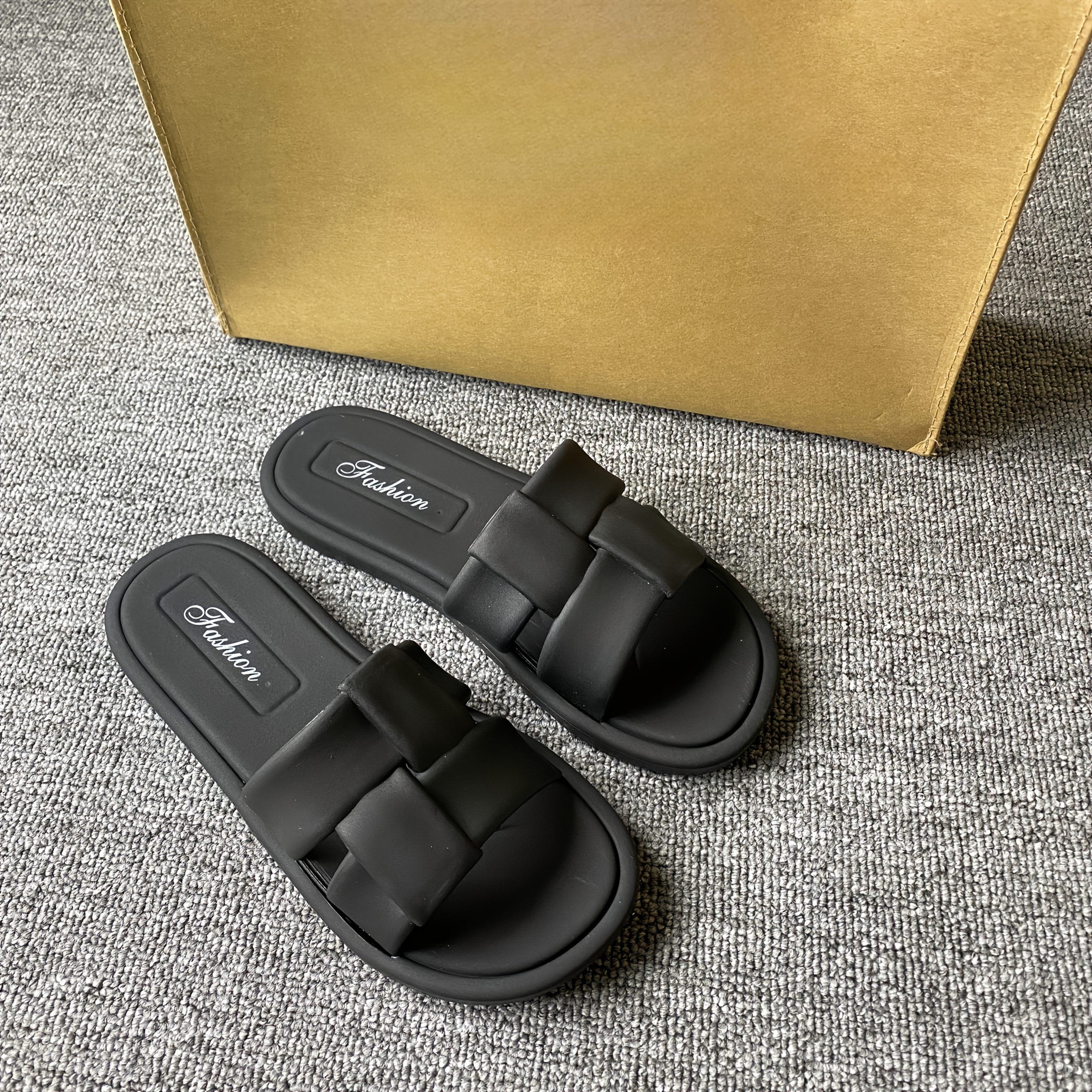 Women's Summer Flat Open-Toe Slip-On Sandals in Black White Brown