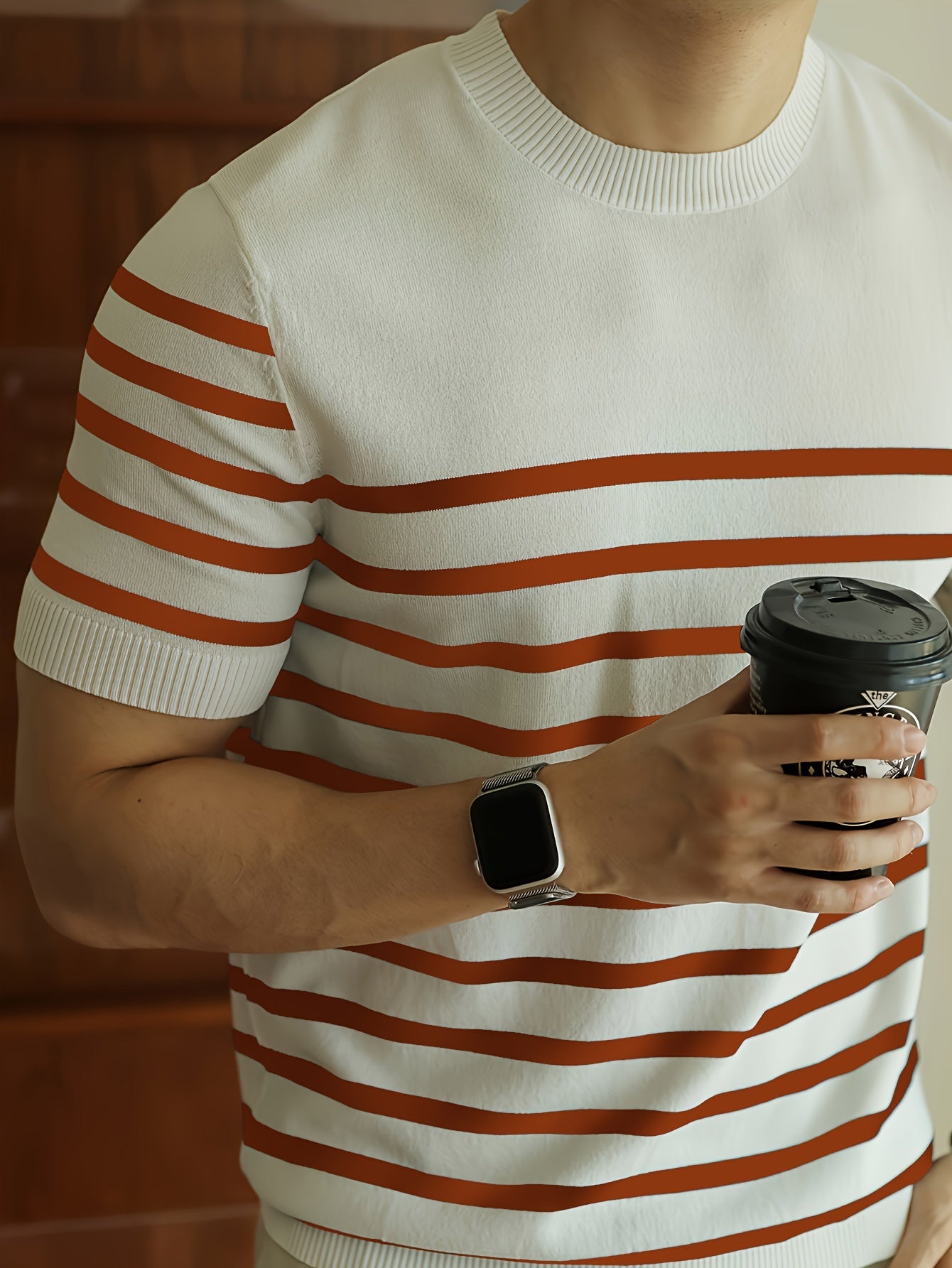 Men's Striped Knit Pullover Lightweight Casual Crew Neck Polyester All-Season