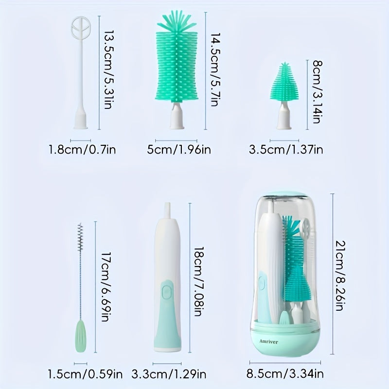 USB Rechargeable Electric Bottle Brush Set with 360° Rotating Cleaner and Dual Speeds