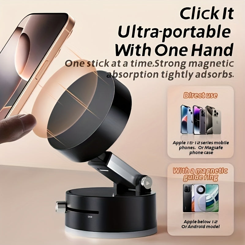 Foldable 360-Degree Double-Sided Magnetic Phone Holder with Suction for One-Hand Use