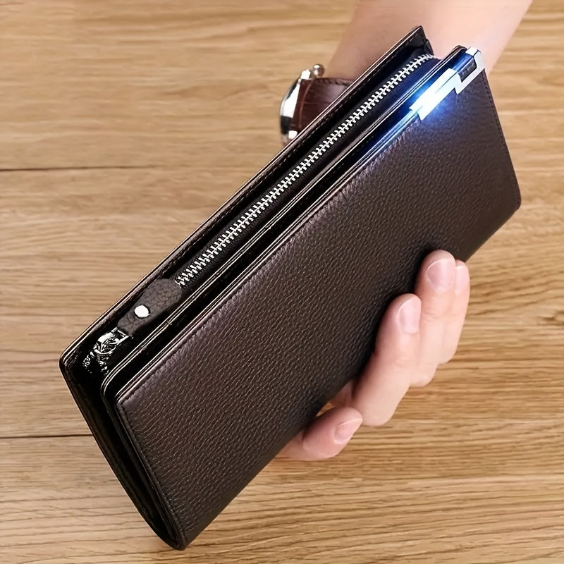 Black RFID Blocking Zipper Bifold Wallet for Men and Women with Card Slots and Detachable Pouch