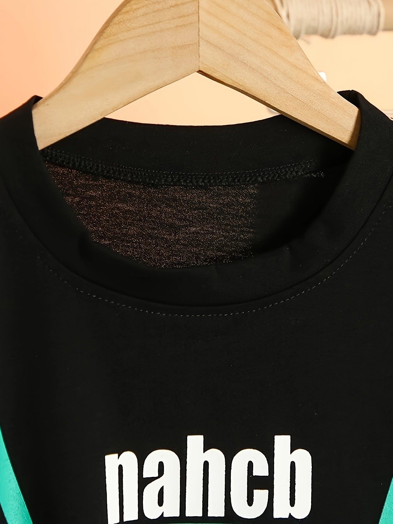 Boys' Medium-Large Sports Suit with Lightning Print Short Sleeve Long Pants Spring Summer Casual