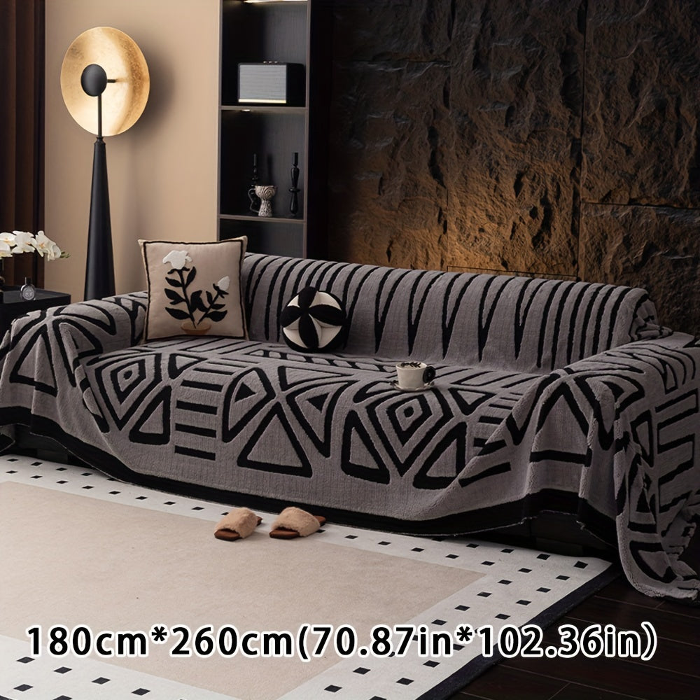 Boho Style Geometric Velveteen Sofa Throw with Machine Washable Cover for Armchair Loveseat and Sofa