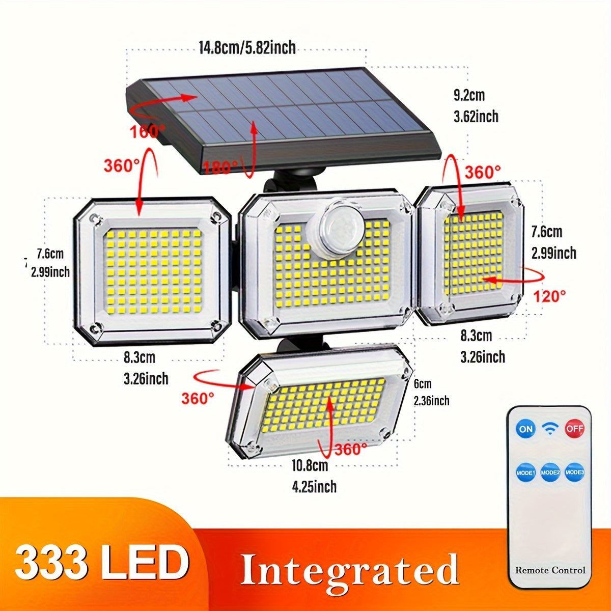 Outdoor Solar Floodlight with Motion Sensor Remote Control Adjustable Brightness Rechargeable Lithium Battery Wall Mount