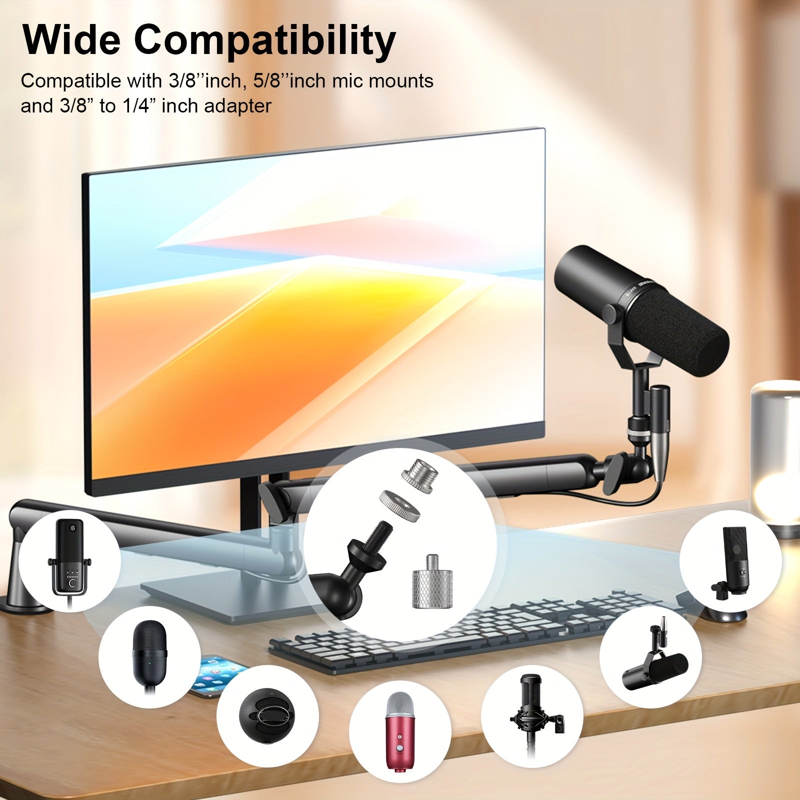 Aluminum Microphone Boom Arm Stand with Desk Clamp Cable Management XLR Compatible for Podcast Streaming Gaming