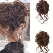 Women's Synthetic Curly Wavy Hair Bun Scrunchie in Dark Brown and Blonde