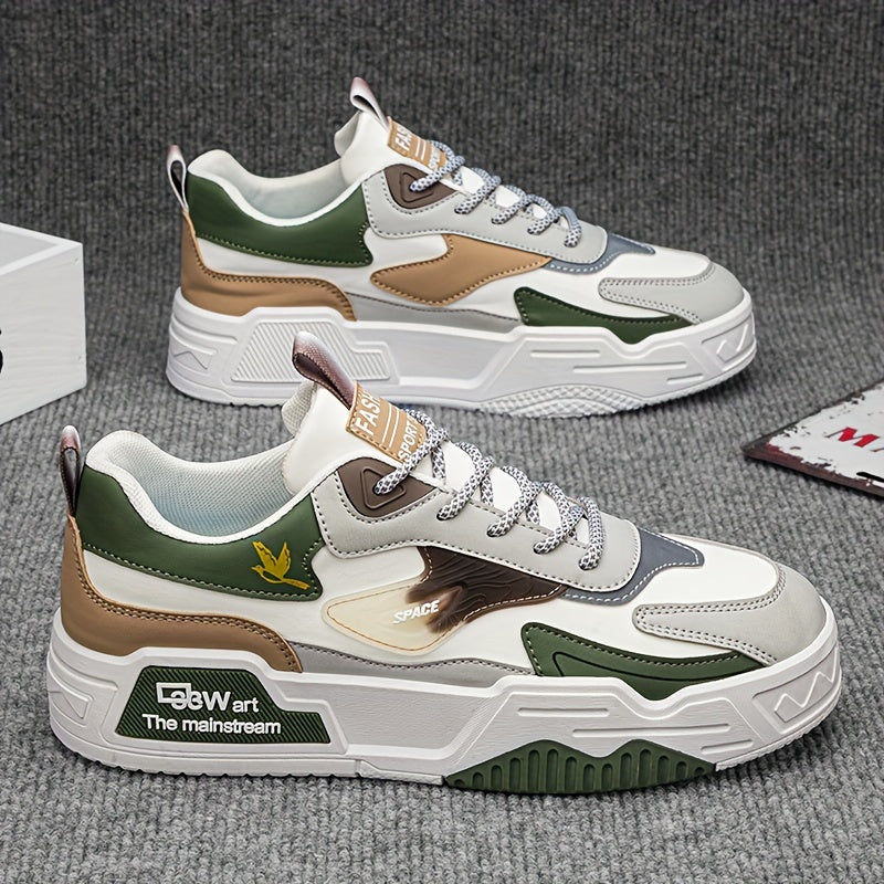 Men's Casual Sneakers with Thick Soles, Lace-Up, All-Season, Low Top, PU Upper