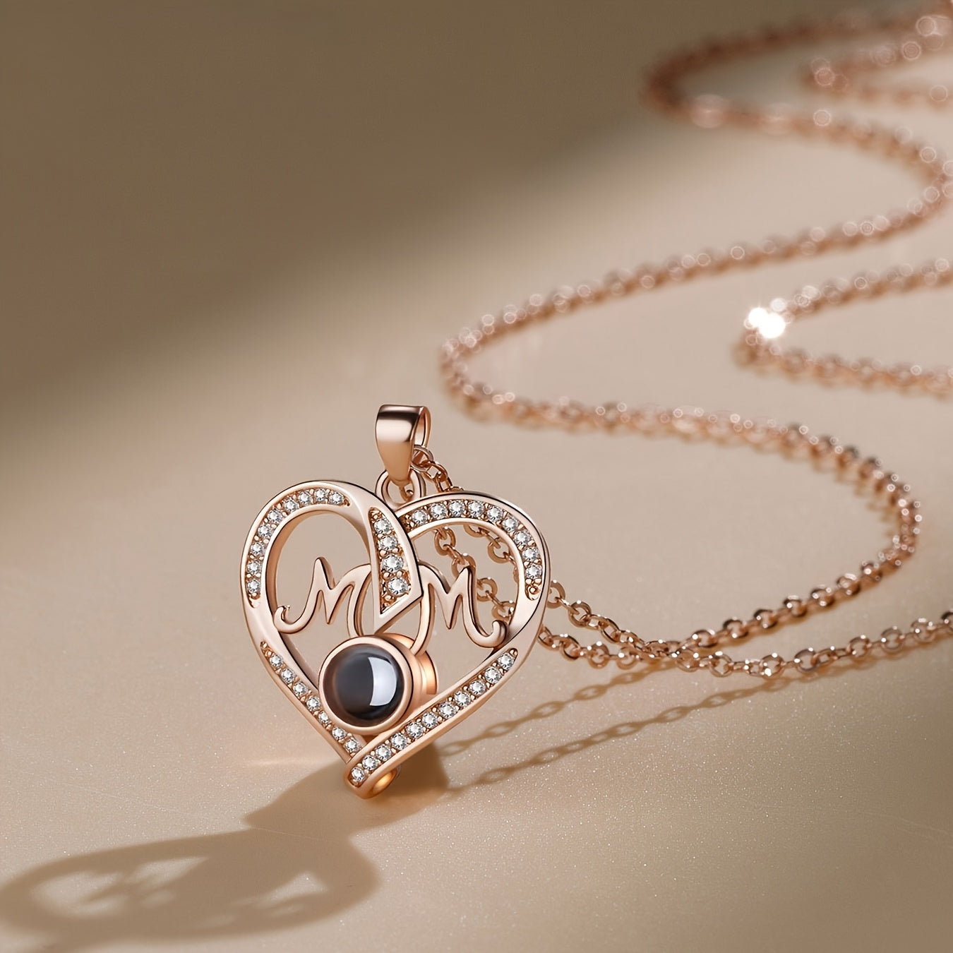 Red Apple Gift Box with Heart Pendant Necklace Rose Gold Plated Synthetic Zirconia Jewelry for Women