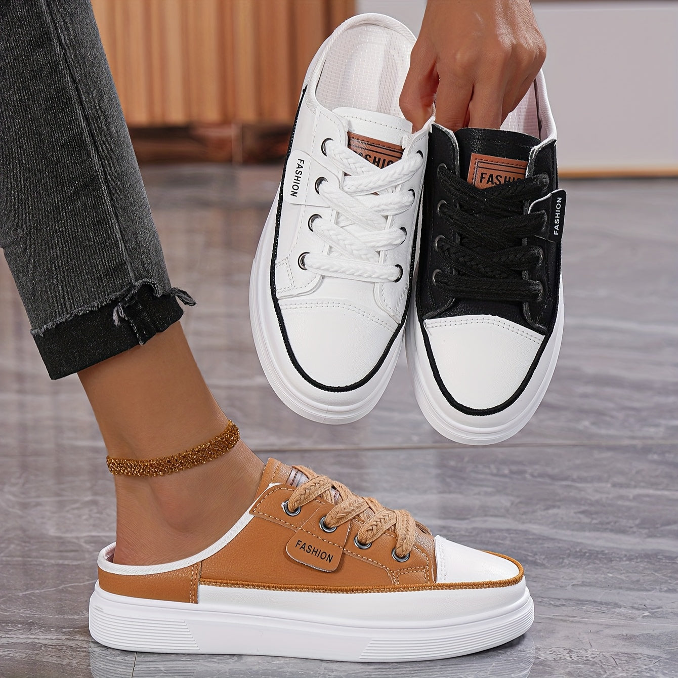 Women's Slip-On Sneakers Casual Flat Shoes with Rubber Sole White Black Brown