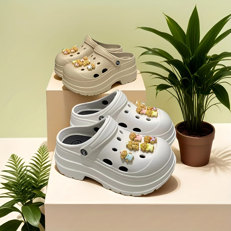 Women's Summer EVA Hole Shoes Thick Sole Teddy Dog Design Garden and Beach Shoes