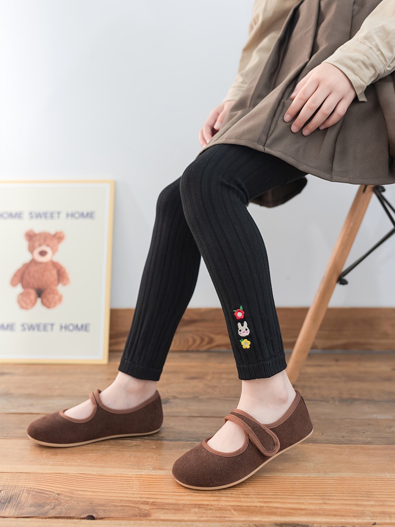 Девочки, детские узкие трикотажные штаны с вышитыми полосами для весны и осени