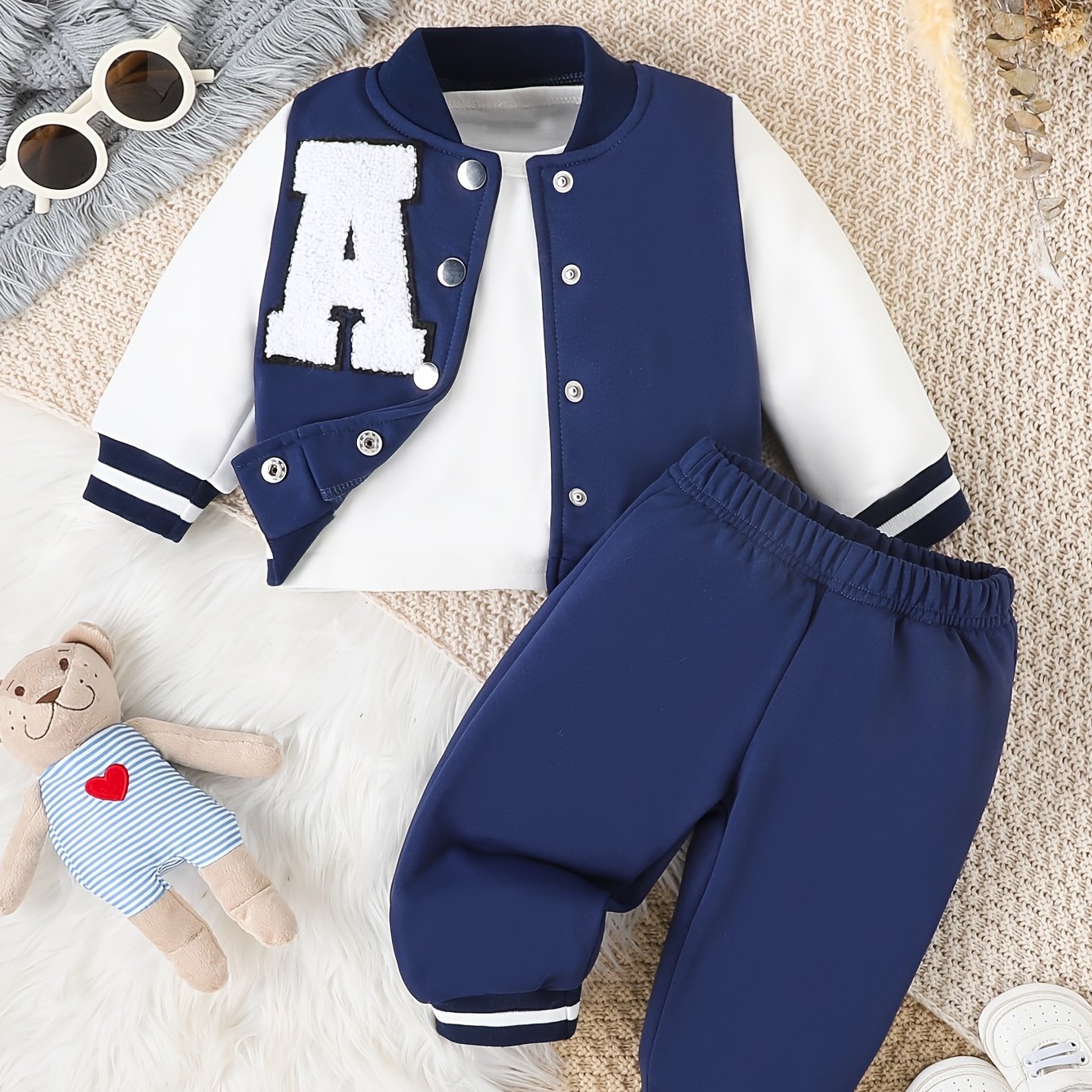 Baby Boys Casual Fall Winter Baseball Coat and Pants Set