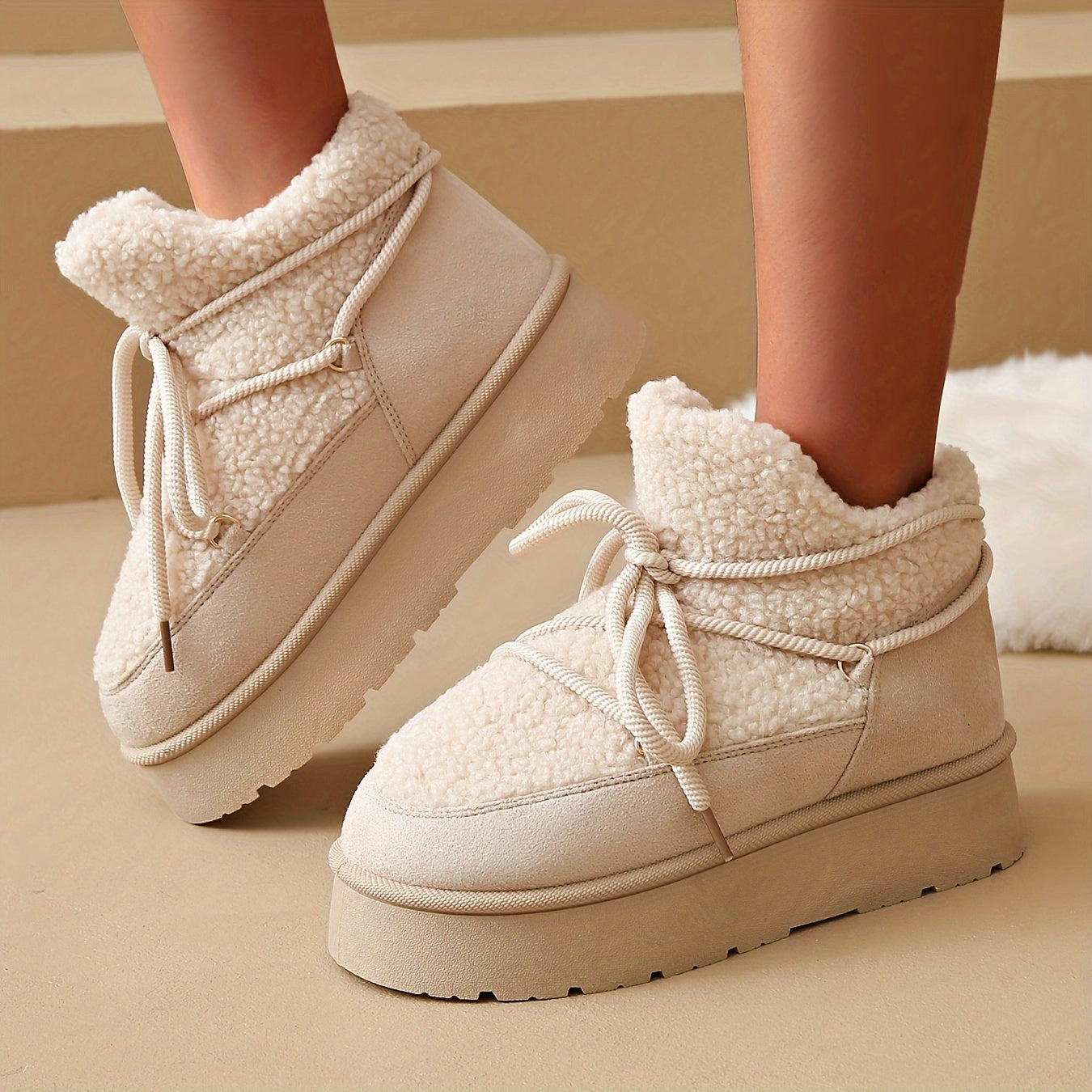 Women's Faux Fur Winter Snow Boots Plush Lined Thick Sole