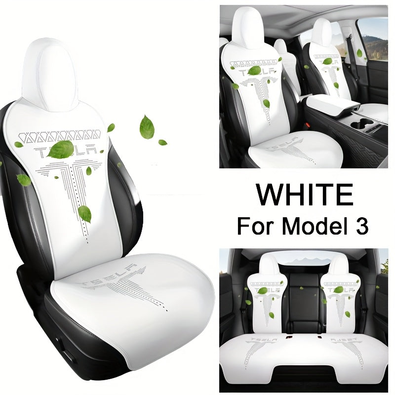 5 Seats Nappa Leather Car Seat Cover for Tesla Model Y/3 Breathable Front Rear Cushions
