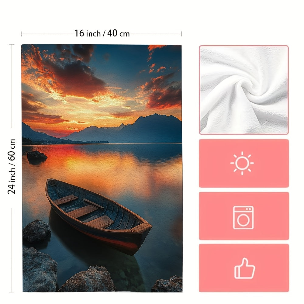 Set of 2 Soft Kitchen Towels Lake and Mountain Sunrise 40x60cm Absorbent