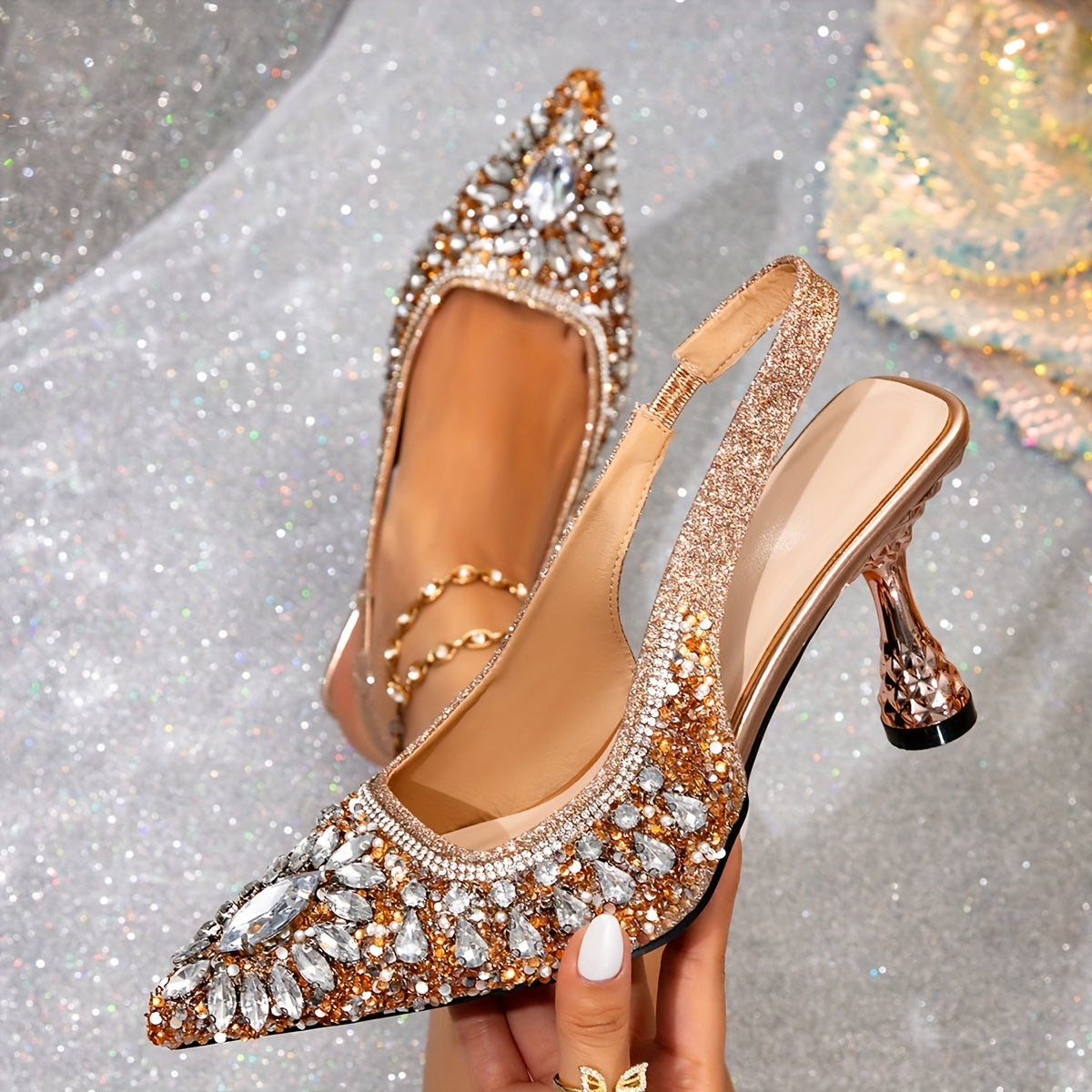 Ayollar uchun Bling to'rt mavsumli nuqtali oyoq barmoqli, bilak bog'lamli yuqori poshnali poyabzal, kiyinish va kechalar uchun